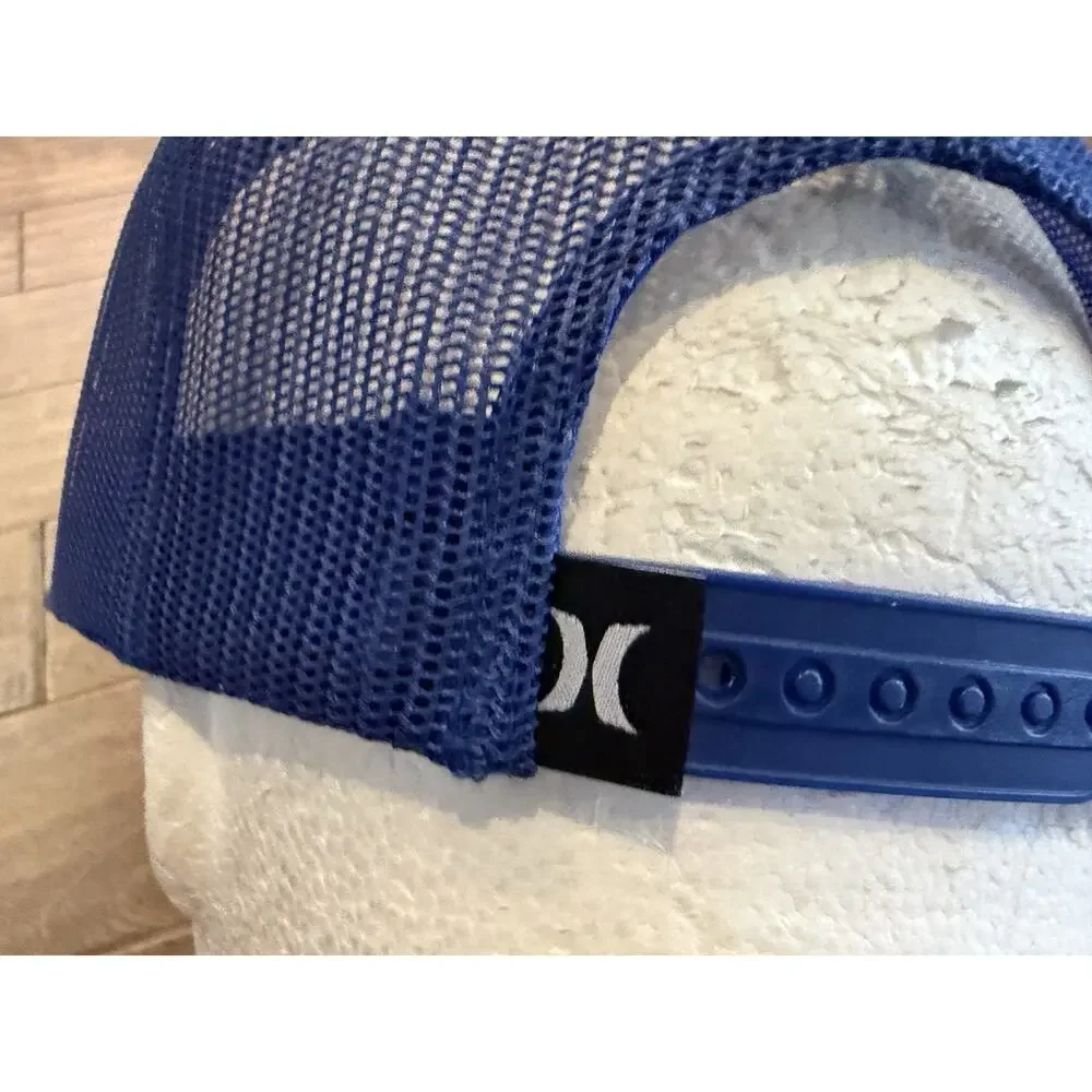 Yupoong Classics Hurley Mens White Blue Logo Adjustable Snapback Trucker Hat Cap